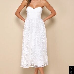 Lulus Quite Perfect Embroidered Strapless Midi Dress